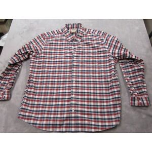 LL Bean Shirt Mens XL Red Blue Plaid Button Down Traditional Fit Stretch Pocket